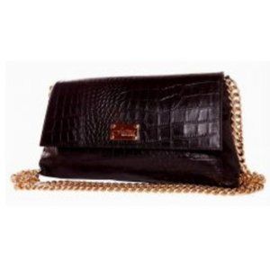 Betty Black Crocodile Large Flap Shoulder Bag